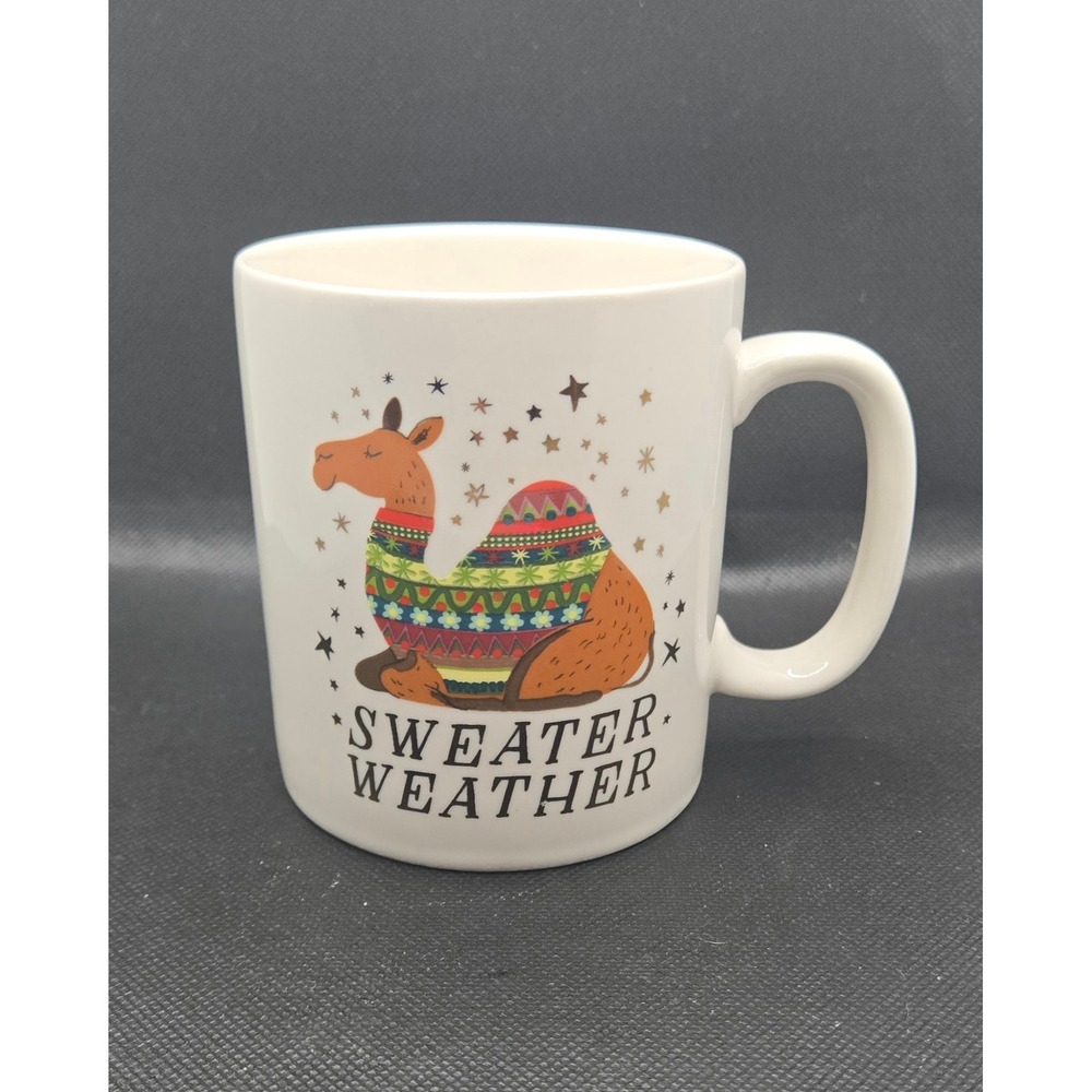 Natural Life Sweater Weather Camel Coffee Mug White Ceramic Boho Holiday Tea Cup